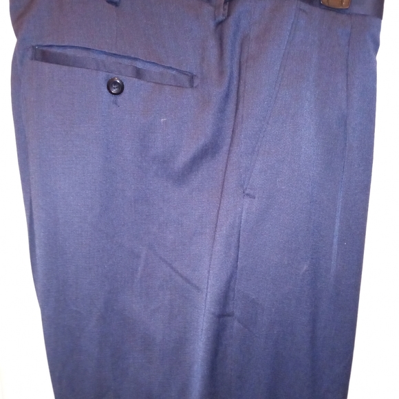 Alan Flusser Classic Fit Comfort Stretch Nailhead Pleated Navy Blue Dress Pants - Picture 5 of 5
